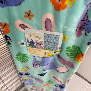 Disney Easter Plush Throw with Stitch and Angel in Blue and Purple